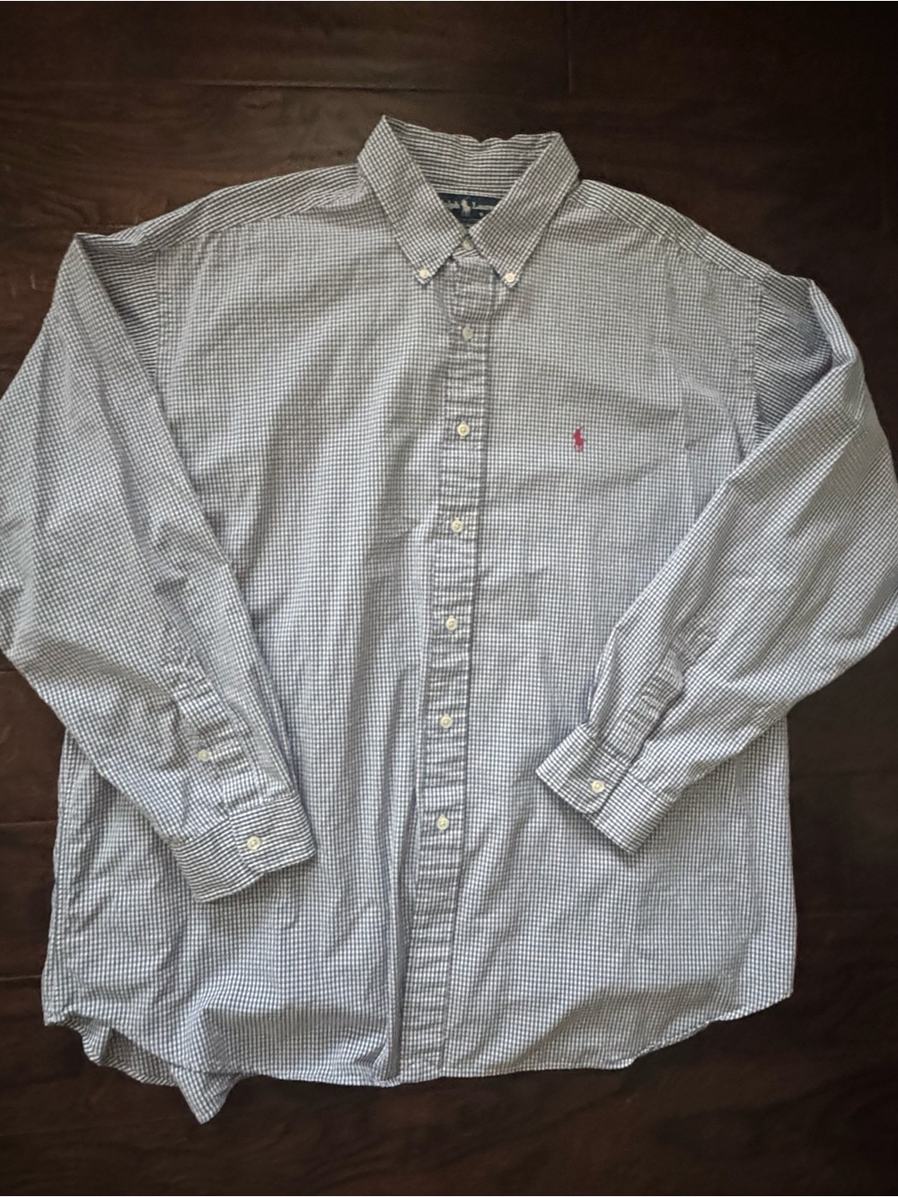 Shirt by Ralph Lauren Blue Micro-Check Button-Down with Pink Pony